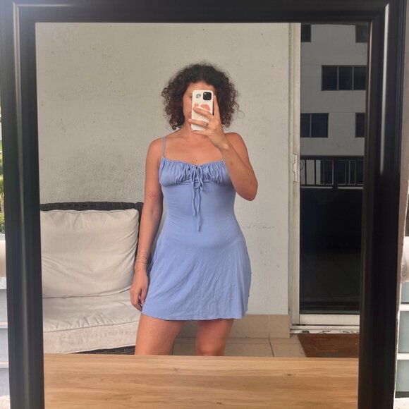 WeWoreWhat Ruched Mini Dress in Powder Blue - Picture 2 of 6